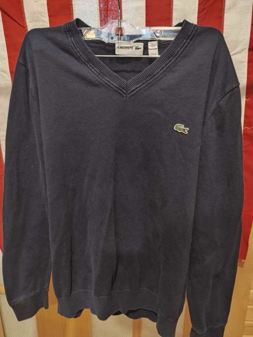 Lacoste Men’s V-Neck Sweater in Navy Blue with Crocodile Logo